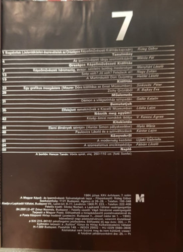 Rideg G�bor  (f�szerk.) - M�v�szet foly�irat - 1984. 7-12. sz�m