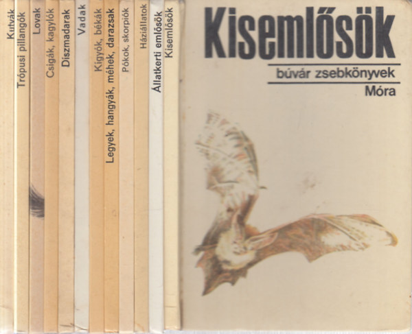 12 db. B�v�r zsebk�nyvek (Kiseml�s�k + �llatkerti eml�s�k + H�zi�llatok + P�kok, skorpi�k + Legyek, hangy�k, m�hek, darazsak + K�gy�k, b�k�k + Vadak + D�szmadarak + Csig�k, kagyl�k + Lovak + Tr�pusi pillang�k + Kuty�k)