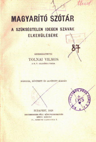 Tolnai Vilmos - Magyar�t� sz�t�r