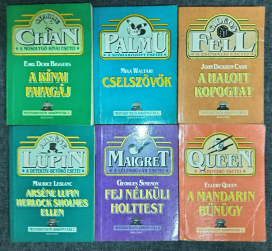 Mika Waltari, John Dickson Carr, Maurice Leblanc, Georges Simeon, Ellery Queen Earl Derr Biggers - (6db) Mesterdetektív kiskönyvtár könyvcsomag: A kínai papagáj / Cselszövők / A halott kopogtat / Arséne Lupin Herlock Sholmes ellen / Fej nélküli holttest / A mandarin Bűnügy