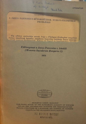Jelenits Istvn - A Janus Pannonius-mfordtsok nyelvi-stilisztikai problmi (klnlenyomat)