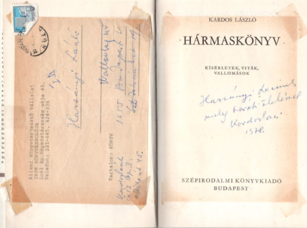 Kardos Lszl - Hrmasknyv - Dediklt