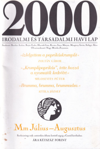 2000 Irodalmi �s T�rsadalmi Havi Lap - 2000. J�lius-Augusztus