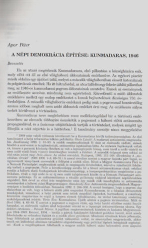 Apor Péter - A népi demokrácia építése: Kunmadaras 1946. -Századok-A Magyar Történelmi Társulat Folyóirata.-(Különlenyomat)