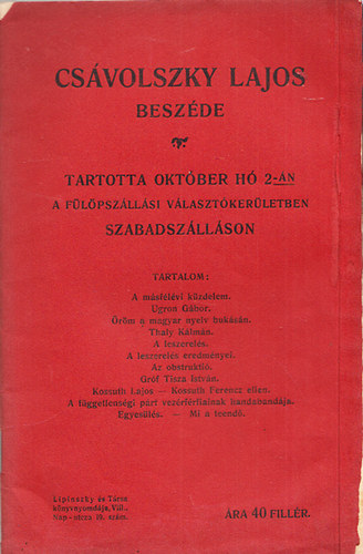 Csávolszky Lajos beszéde (tartotta október hó 2-án)