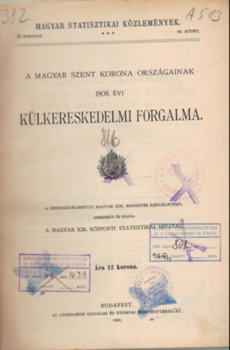 A Magyar Szent Korona orszgainak 1908. vi klkereskedelmi forgalma. Magyar Statisztikai Kzlemnyek 28. ktet