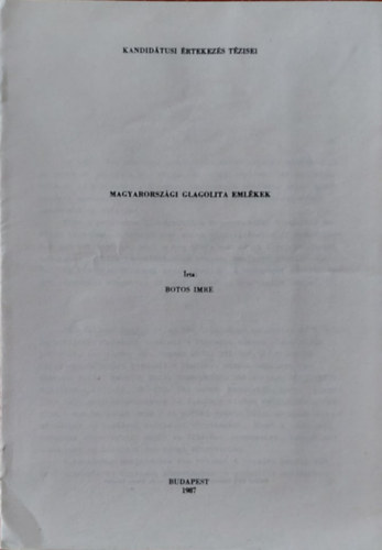 Botos Imre - Magyarorsz�gi Glagolita eml�kek (K�l�nlenyomat)