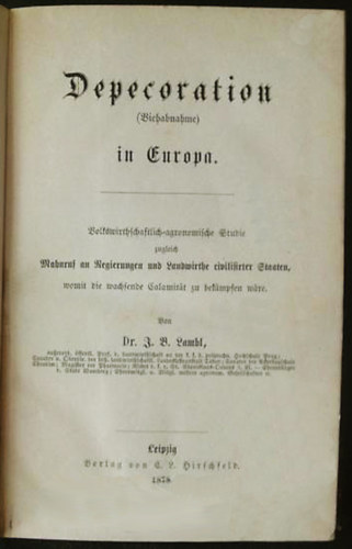 Dr. J. B. Lambl - Depecoration (Viehabnahme) in Europa