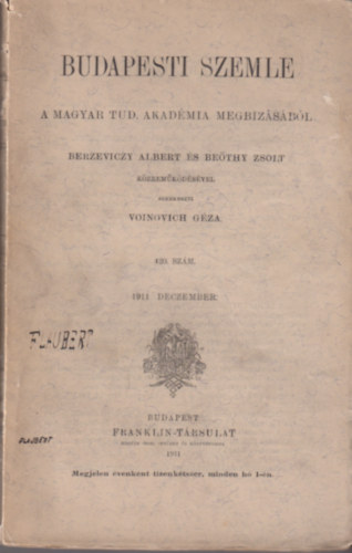 Voinovich G�za  (szerk.) - Budapesti Szemle 420. sz�m 1911. deczember
