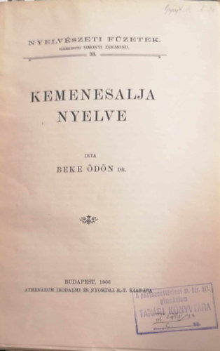 Beke Ödön - Kemenesalja nyelve