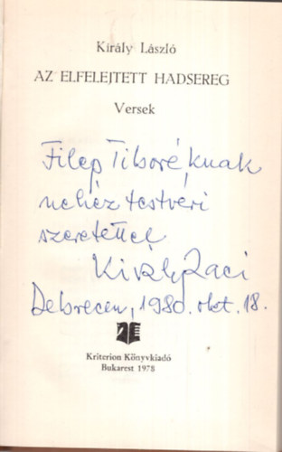 Király László - Az elfelejtett hadsereg - Versek - Dedikált