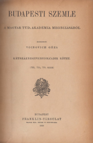Voinovich Géza - Budapesti Szemle 248. kötet - 722.,723.,724. szám