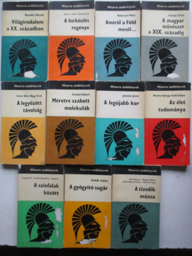 11 db a minerva zsebk�nyvek sorozatb�l (A leg�jabb kor, Az �let tudom�nya, M�retre szabott molekul�k, A legy�z�tt t�vols�g, A gy�gy�t� sug�r, A sz�nfalak k�z�tt, A tizedik m�zsa, A h�rk�zl�s reg�nye, Vil�girodalom a xx. sz�za