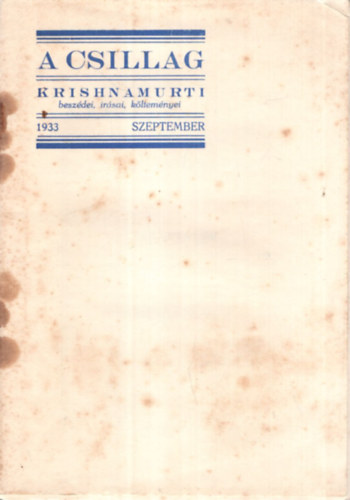 Hild Krolyn - A csillag - Krishnamurti beszdei, irsai, kltemnyei 1933 szeptember 7. szm