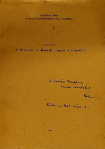 Holl B�la  (szerk.) - Salamon �s Markalf magyar kiad�saib�l