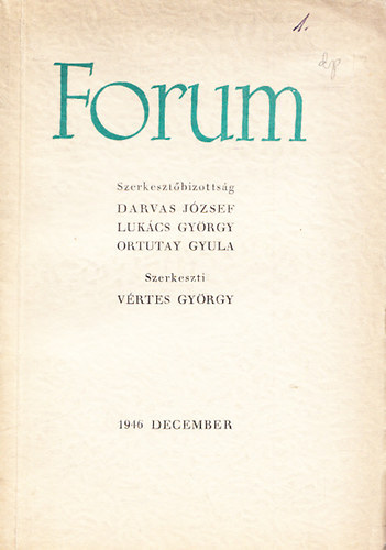 6 db lapszm a Forum folyratbl: 1946. oktber + november + december + 1947: 2, 3, 4.