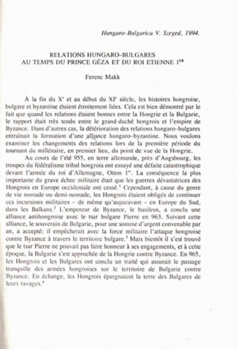 Ferenc Makk - Relations hungaro-bulgares au temps du Prince G�za et du roi Etienne