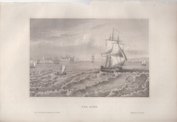 Der Sund (Oresund-szoros, Dnia, Svdorszg, Eurpa) (16x23,5 cm mret eredeti aclmetszet, 1856-bl)