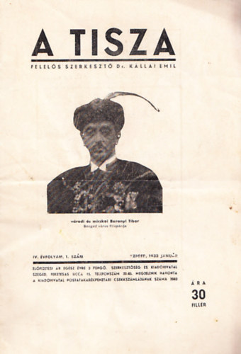 Kllai Emil dr.  (szerk.) - A Tisza IV. vfolyam/1. szm (1933 janur)