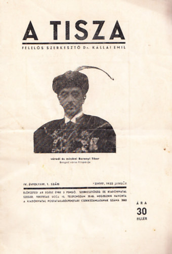 Kllai Emil dr. (szerk.) - A Tisza IV. vfolyam/1. szm (1933 janur)