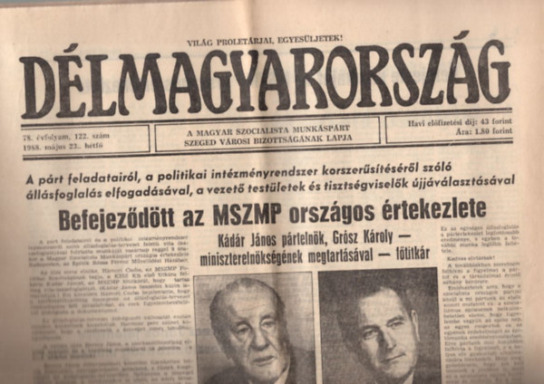 Sz. Simon István - 3 db Délmagyarország újság 1988. április 5. + 1988. május 23. + 1988. május 13.