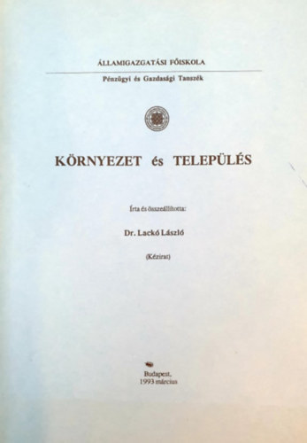 Laczk Lszl - Krnyezet s telepls (Kzirat)