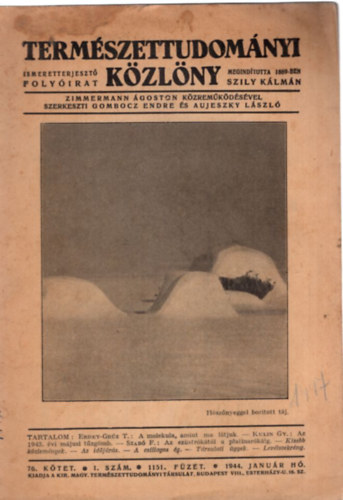 Szily Kálmán (szerk.) - Természettudományi Közlöny 1944. január hó (76. kötet 1. szám)