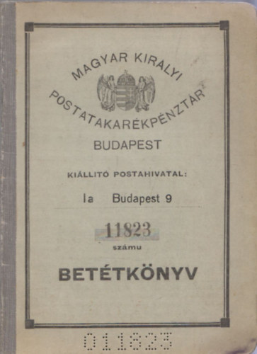 Bet�tk�nyv - Magyar Kir�lyi Postatakar�kp�nzt�r - Budapest