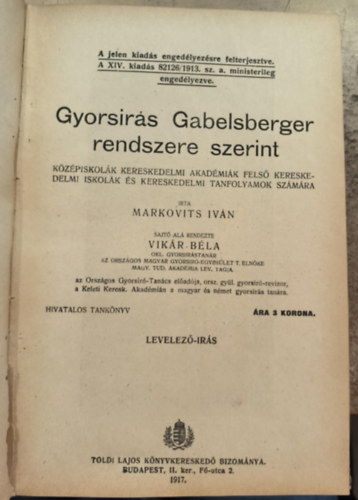 Vikr Bla Markovits Ivn - Gyorsrs - Gabelsberger elvei szerint