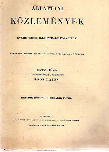 Entz Gza  (szerk.); Sos Lajos (szerk.) - llattani kzlemnyek VII. ktet 3. fzet