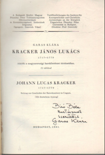 Garas Klára - Kracker János Lukács 1717-1779 - Adalék a magyaroroszági barokfestészet történetéhez