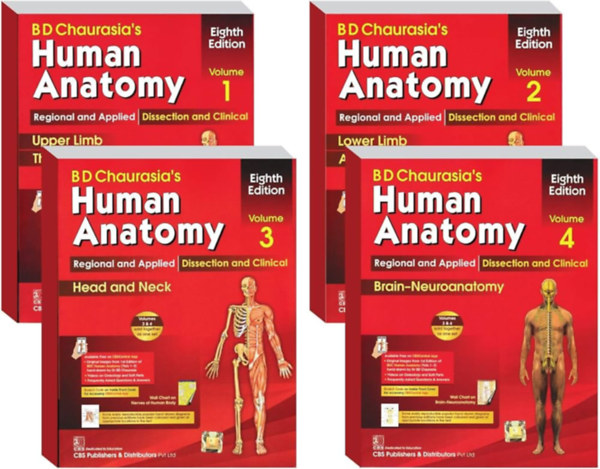 B D Chaurasia's - Human Anatomy 4 Volume Set ( Vol.1 to Vol 4) with Handbook of General Anatomy