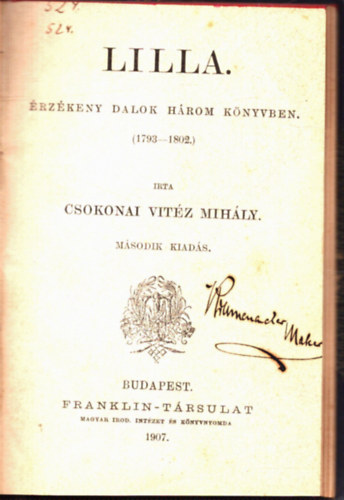 Csokonai Vitz Mihly - Lilla - rzkeny dalok hrom knyvben