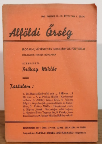 Prkay Mikls (szerk.) - Alfldi rsg - Irodalmi, mvszeti s tudomnyos folyirat