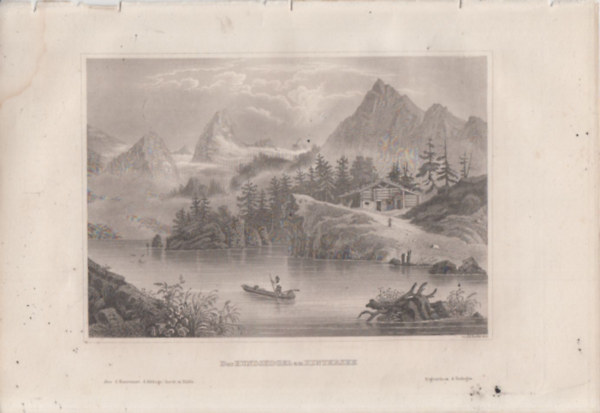 Der Hundskogel am Hintersee (Hintersee t�, Ausztria, Eur�pa) (16x23,5 cm lapm�ret� eredeti ac�lmetszet, 1856-b�l)