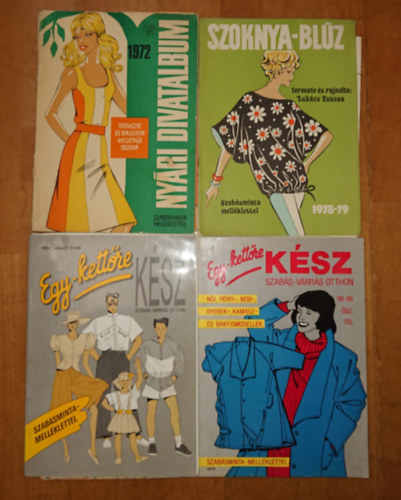 Lukcs Zsuzsa  (tervezte s rajzolta) - 5 divattal kapcsolatos magyar kiadvny a 20. szzad vgrl: Szoknya-Blz, Nyri divatalbum 1972, Nyri divatalbum 1979, Egy-kettre ksz ('88-89 sz, tl), Egy-kettre ksz (1989. tavasz, nyr)
