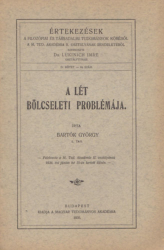 Bartk Gyrgy - A lt blcseleti problmja