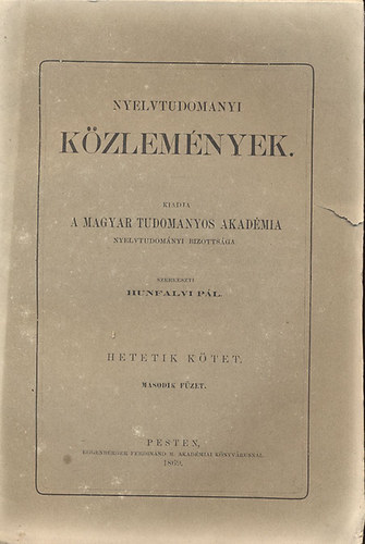 Hunfalvy Pl (szerk.) - Nyelvtudomnyi kzlemnyek - 7. ktet 2. fzet - 1869.
