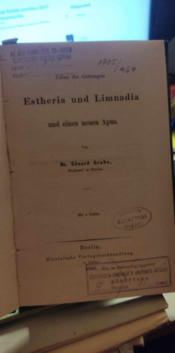 Ueber die Gattungen Estheria und Limnadia und einen neuen Apus (Az Estheria és Limnadia nemzetségekről és egy új Apusról német nyelven)