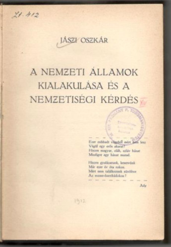 Jszi Oszkr - A nemzeti llamok kialakulsa s a nemzetisgi krds