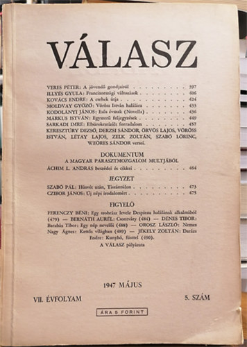Illys Gyula - Vlasz VII. vf. 5. szm 1947 mj.