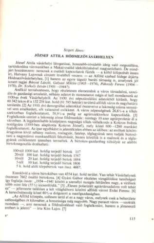 Szigeti János - József Attila Hódmezővásárhelyen- Különlenyomat