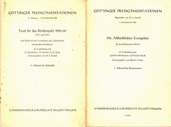 2 db Gttingeri prdikci/Gttinger Predigtmeditationen: Texte fr das Kirrchenjahr 1959/60 + Die Altkirchlichen Evangelien fr das Kirchenjahr 1960/61