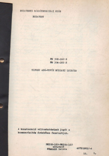 FM 302-160 S -FM 304160 S tipusú adó-vevők műszaki leírása