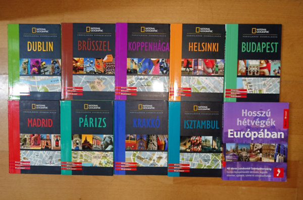9 �tik�nyv aa National Geograpchic sorozat�b�l eur�pai nagyv�rosokr�l hossz� h�tv�g�khez + aj�nd�k k�nyv: Madrid, P�rizs, Krakk�, Isztambul, Dublin, Br�sszel, Koppenh��ga, Helsinki, Budapest + Hossz� h�tv�g�k Eur�p�ban