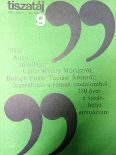 Tiszatáj - Irodalmi és kultúrális folyóirat 1972/9