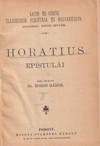 Dr. Boros G�bor  (magy.) - Horatius epistul�i - Horatius satir�i