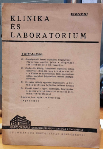 Gyrfi Lajos - Klinika s Laboratorium 1943 mrcius h (Napochemia)