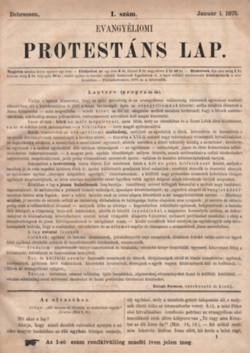 Balogh Ferenc  (szerk.) - Evangyliomi protestns lap 1875. v I. flv (szerkeszti berssal)