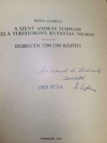 Módy György - A Szent András templom és a Verestorony kutatása 1980-ban - Debrecen 1290-1390 között